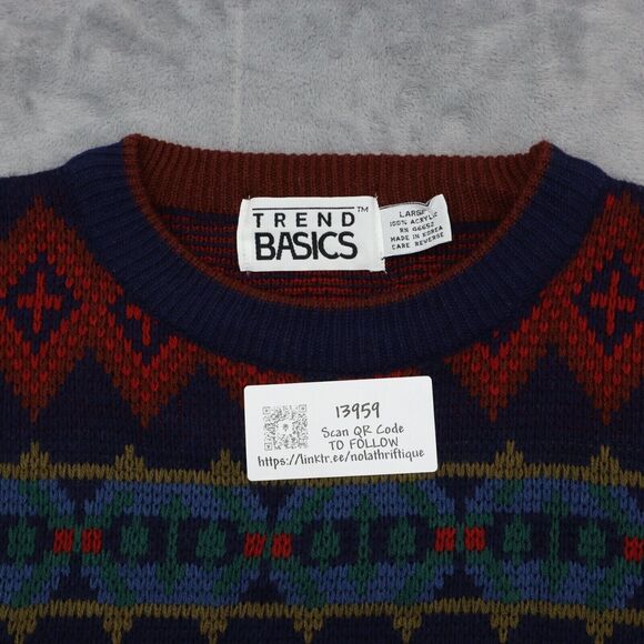 Trend Basics Sweaters Mens L Multicolor Geometric Long Sleeve Crew Neck Pullover - Picture 11 of 16